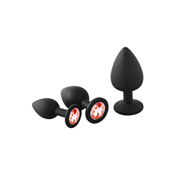 Anal Training Kit - Buttplug set met siersteen - Rood (Zwart)